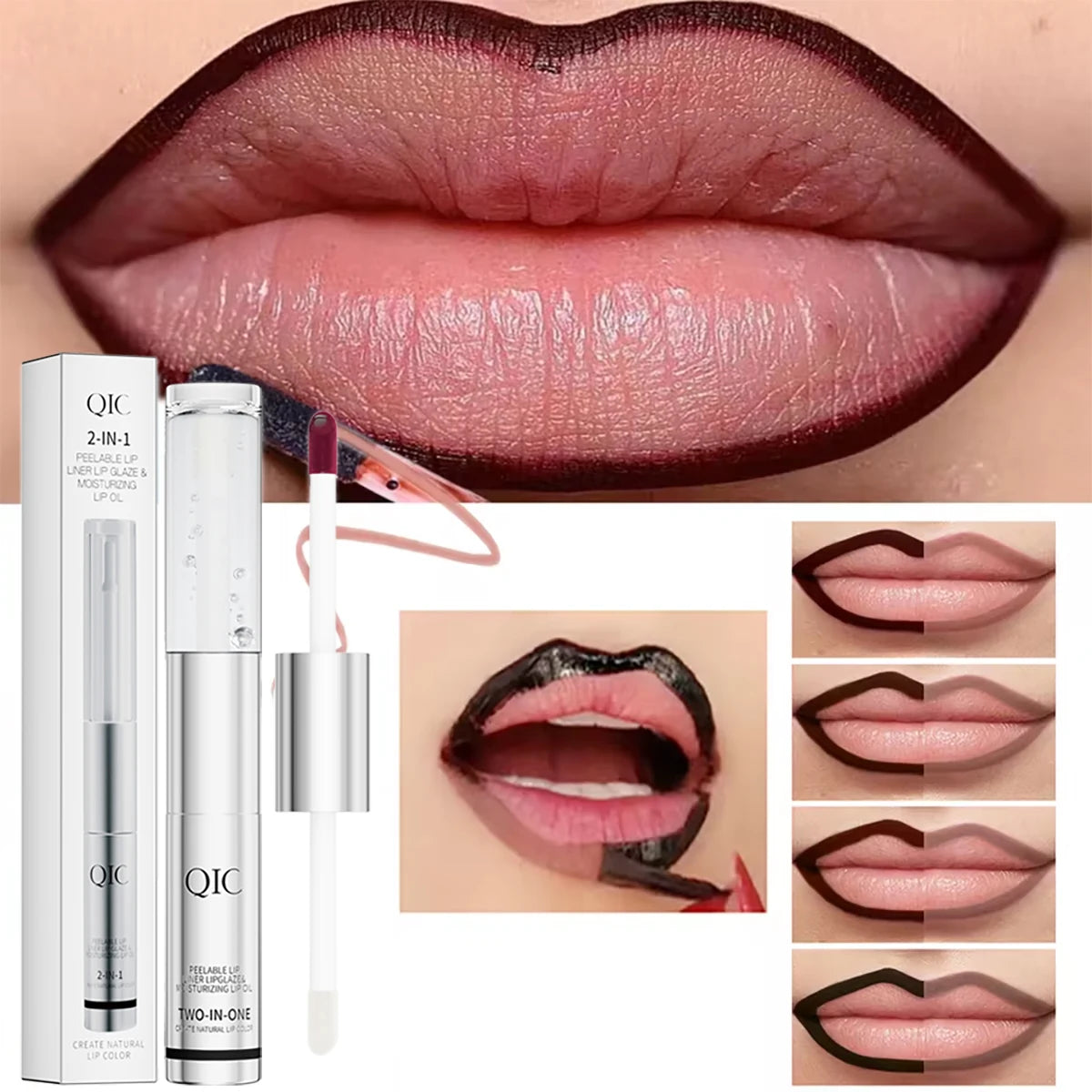 QIC Waterproof Lip Liner Peel Off Tattoo Lipgloss Long Lasting Matte Lip Tint Brown Contour Tear-off Lips Stain Cosmetic
