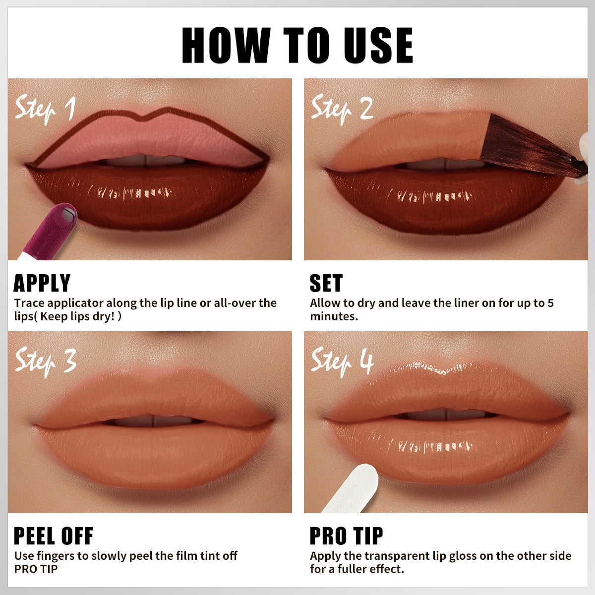 QIC Waterproof Lip Liner Peel Off Tattoo Lipgloss Long Lasting Matte Lip Tint Brown Contour Tear-off Lips Stain Cosmetic